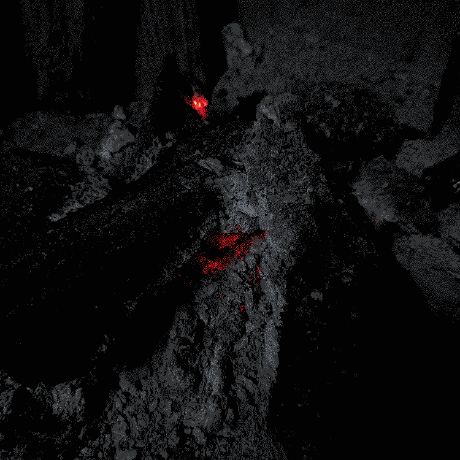 Pixelated photo of a fireplace