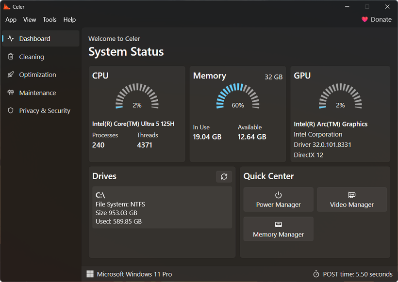 Dashboard with real time information about the system usage